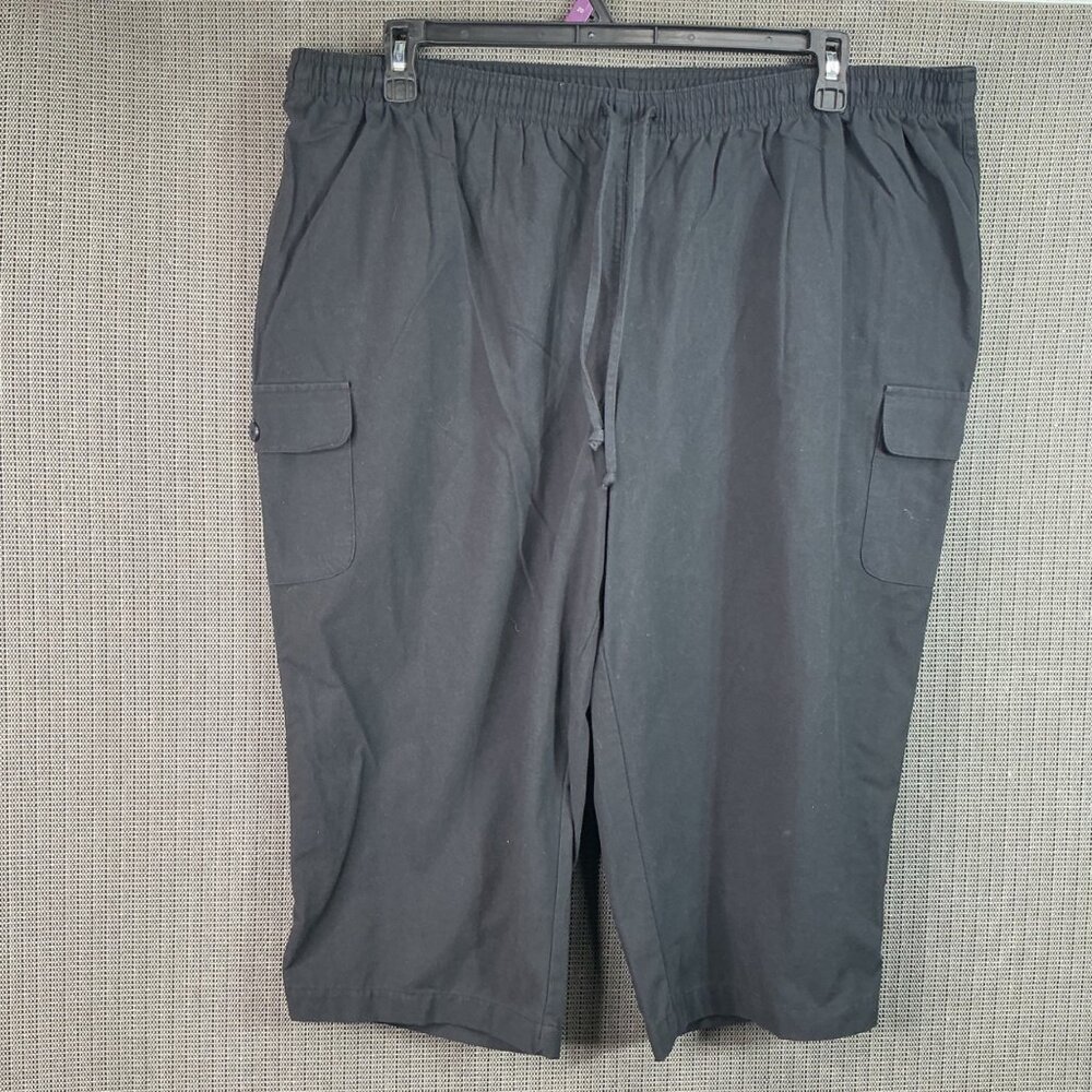 Hasting & Smith Womens Black Cargo Capri Pants 2X Elastic Waist Cotton Blend